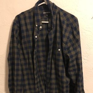 Express blue and tan button up shirt